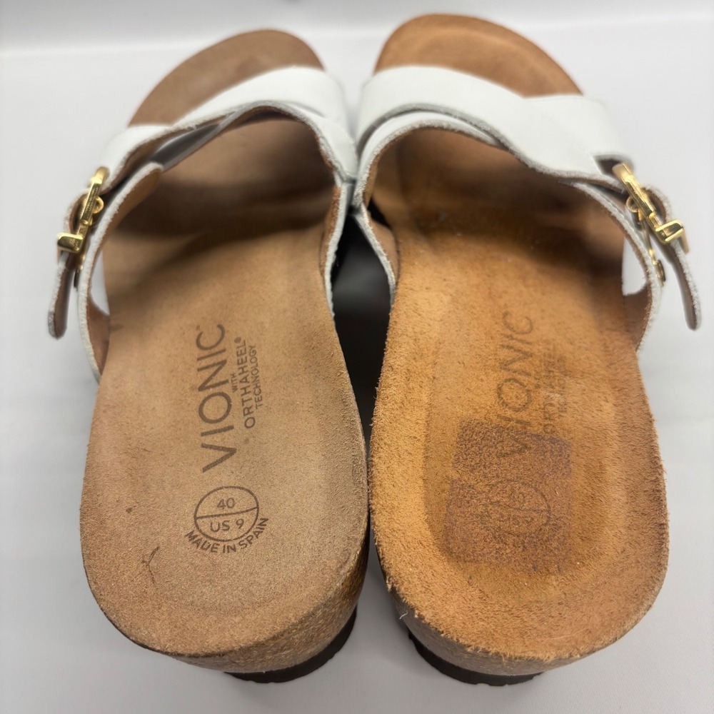 Vionic White Crossband Wedge Sandals with Gold Buckle - Picture 5 of 9